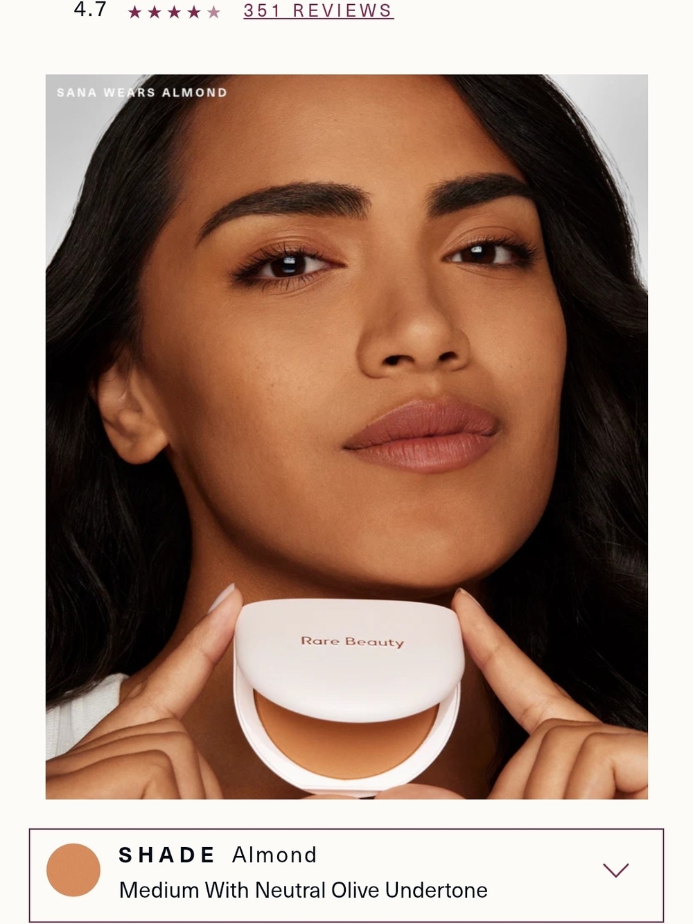 Rare Beauty Almond Compact Finishing Powder — Medium Almond Shade